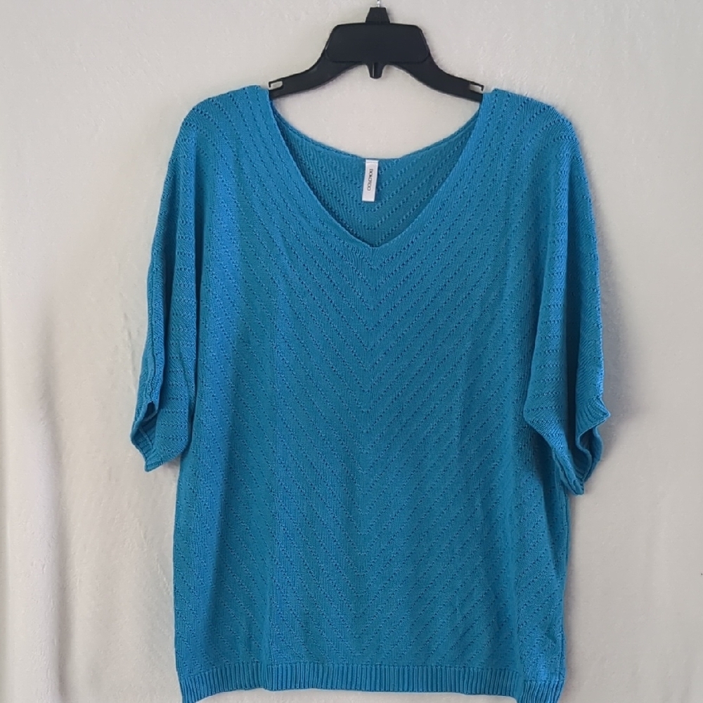 DOKOTOO Blue Women's Sweater Top V-neck Short Sleeve Size XL